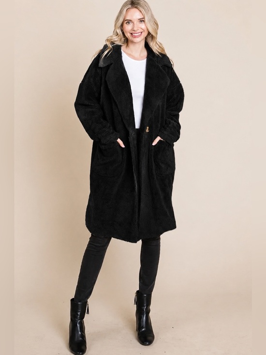SurelyMine Jackets & Blazers - Cozy Black Teddy Coat with Shawl Collar - Oversized Women's Jacket